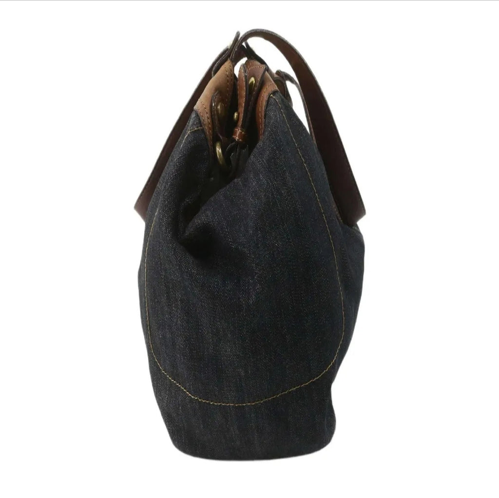 BURBERRY Blue Label Tote Bag Denim Blue Gold Auth bs27143 Golden image 3