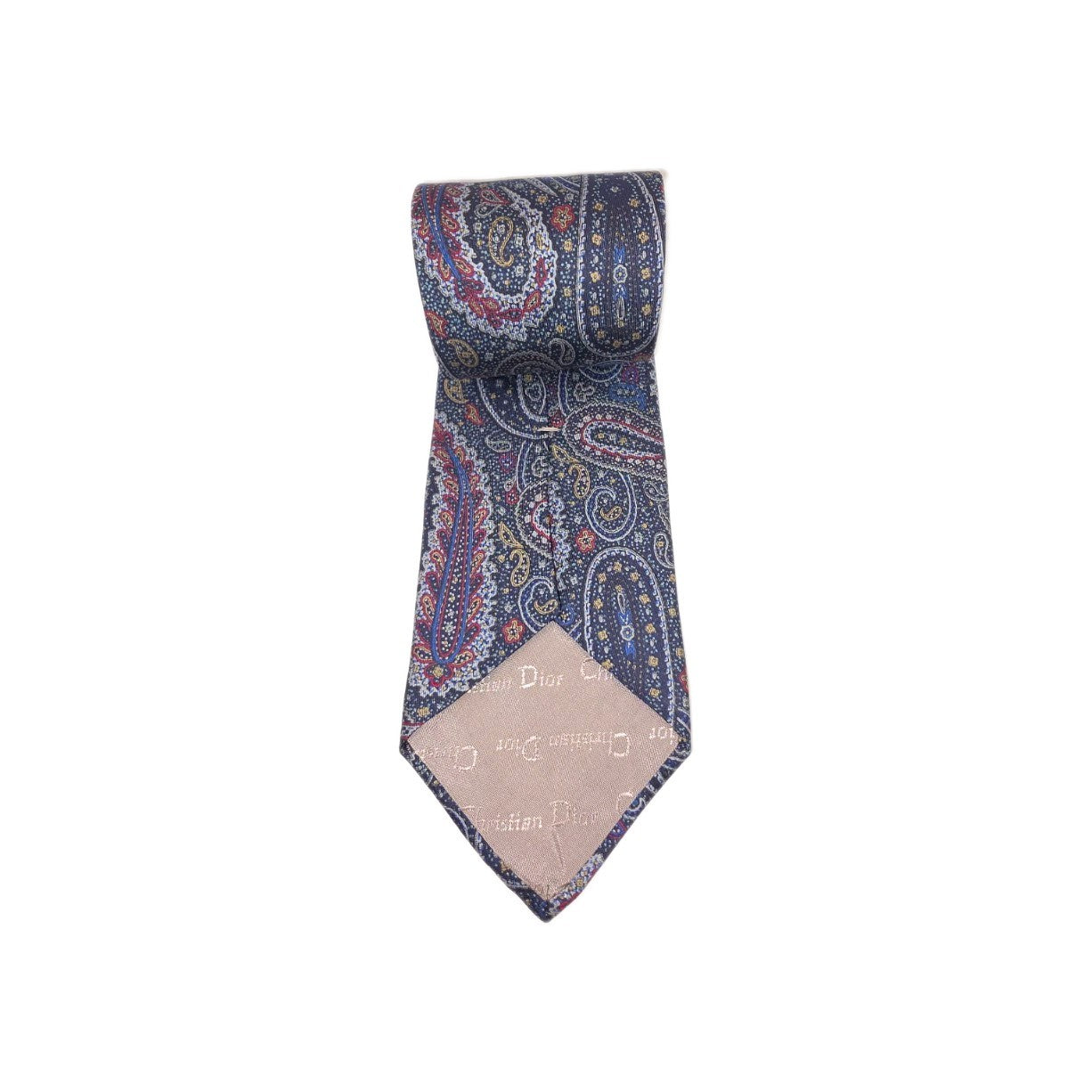 Christian Dior Monsieur Men's USA Made 100_ Silk Paisley Tie Red Blue Vintage image 1