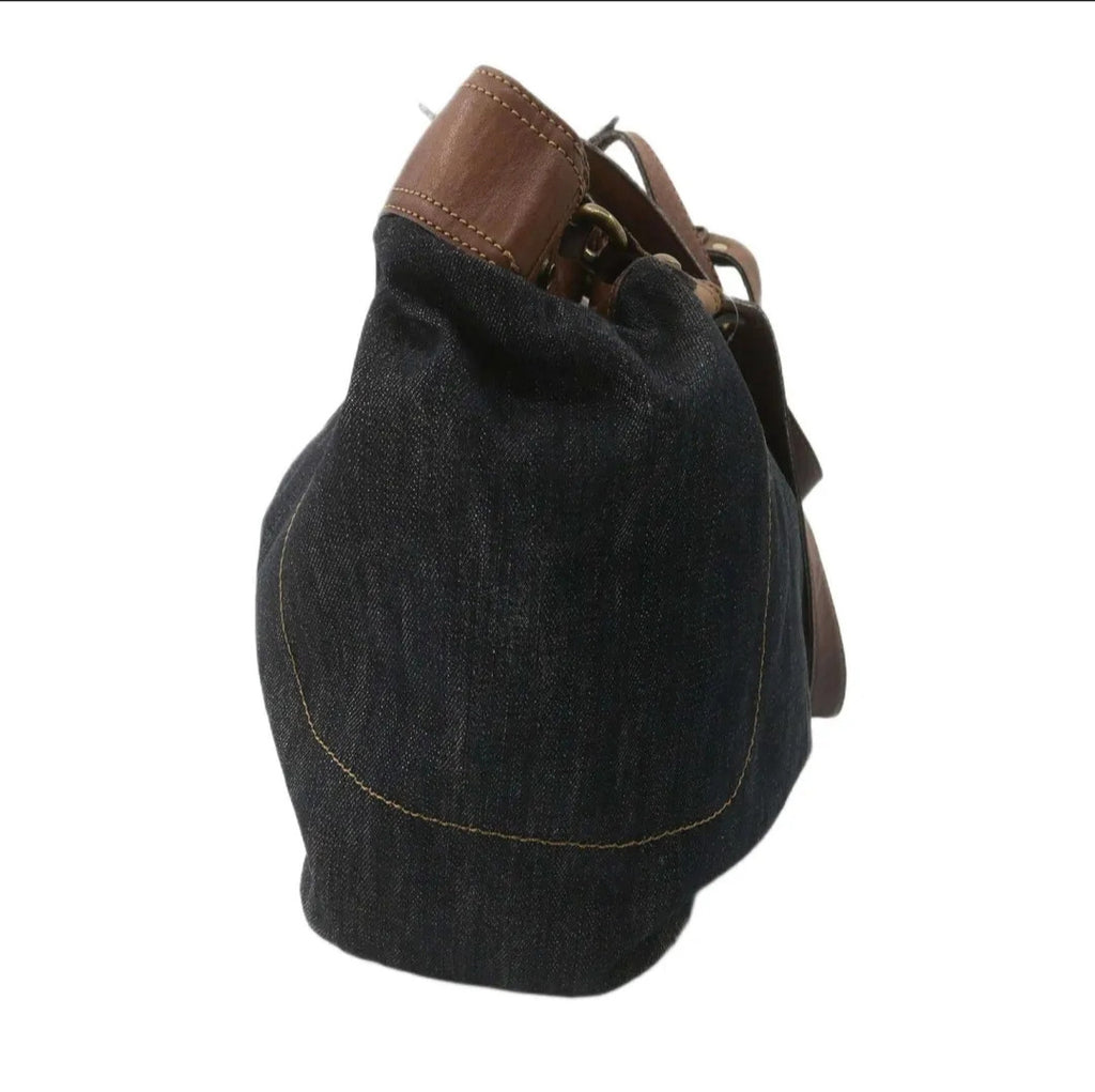 BURBERRY Blue Label Tote Bag Denim Blue Gold Auth bs27143 Golden image 2