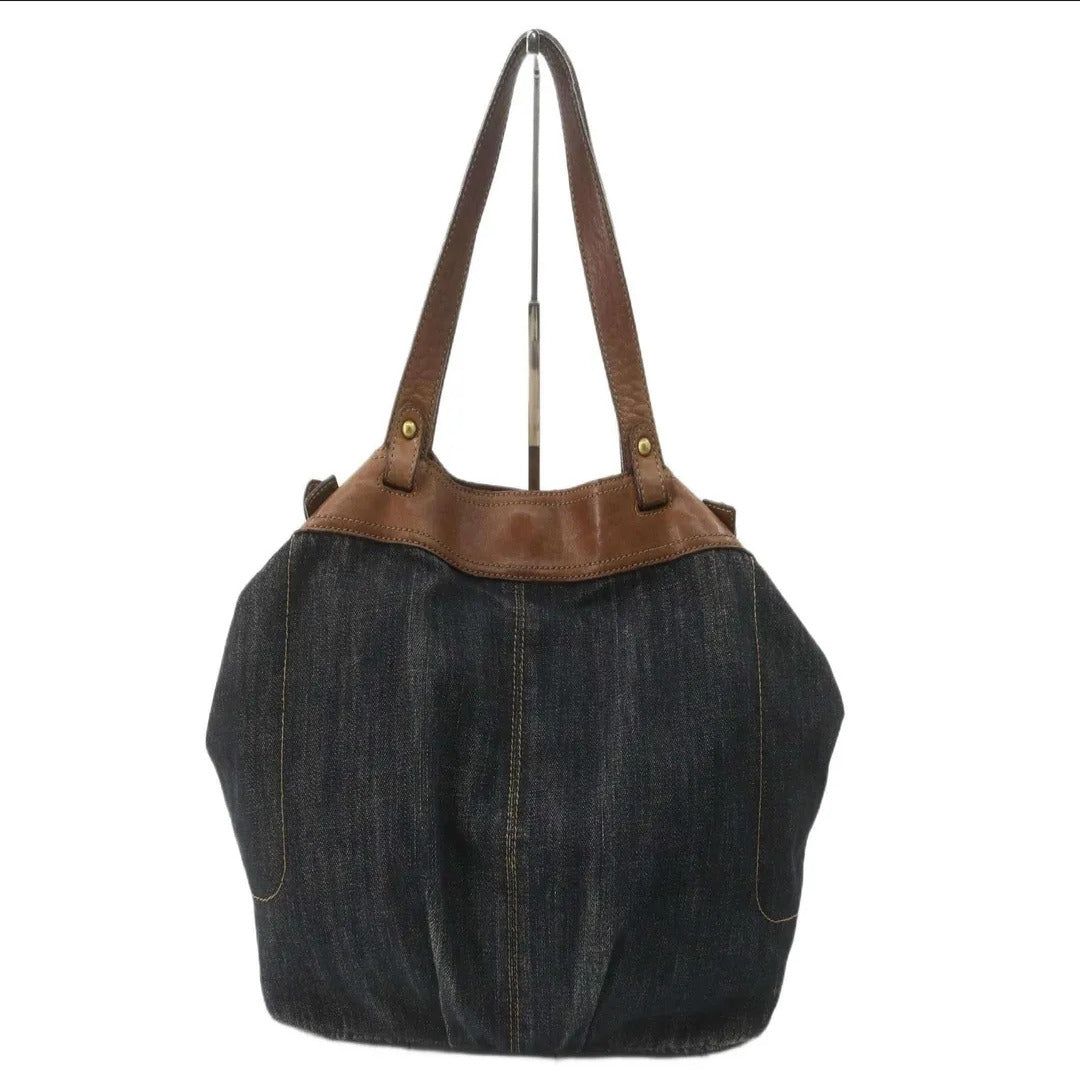 BURBERRY Blue Label Tote Bag Denim Blue Gold Auth bs27143 Golden image 1