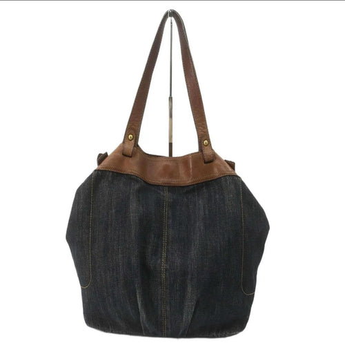 BURBERRY Blue Label Tote Bag Denim Blue Gold Auth bs27143 Golden image 1