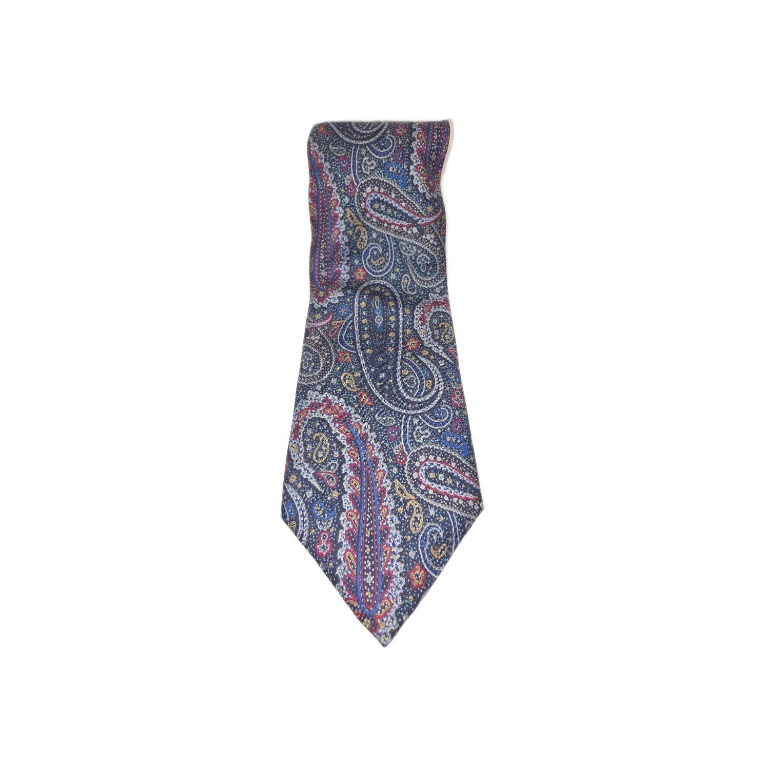 Christian Dior Monsieur Men's USA Made 100_ Silk Paisley Tie Red Blue Vintage image 0